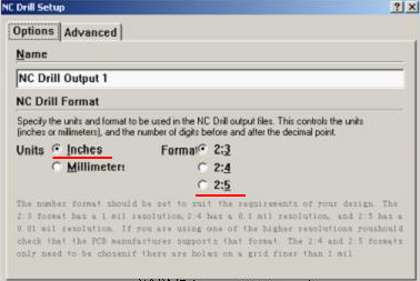 將格式改為“Inches 2：5”（ 以確保資料精度，反之孔與線路有偏移現(xiàn)象；）點OK完成鉆孔文件轉換